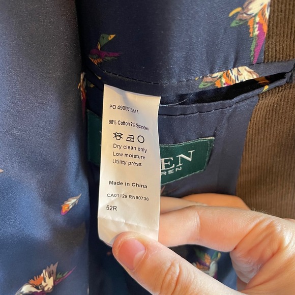 Lauren Ralph Lauren Mens Corduroy Blazer Jacket Brown Elbow Patch 52R Academia - Picture 6 of 6